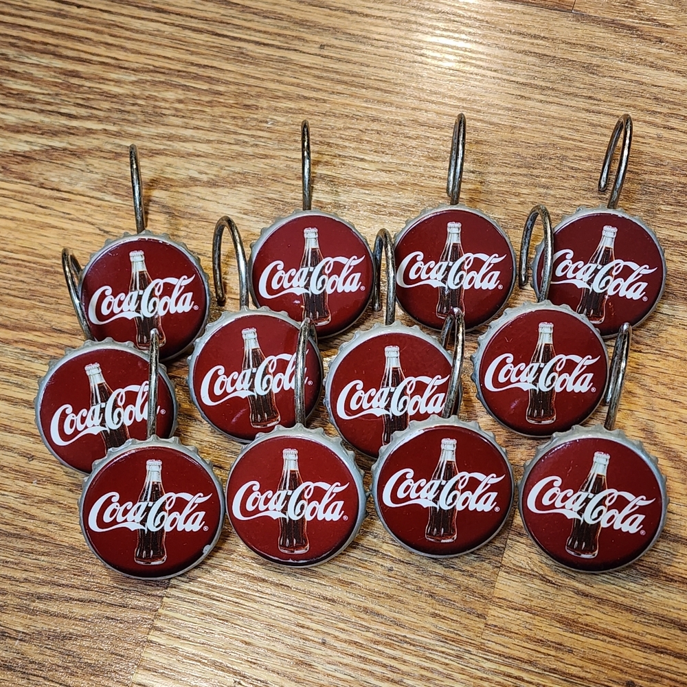 Vintage Red, Silver And White Coca-Cola Bottle Cap Red Shower Curtain Hooks